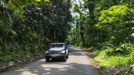 A Jeep is an ideal vehicle for a road trip through Hawaiʻi's lush landscapes