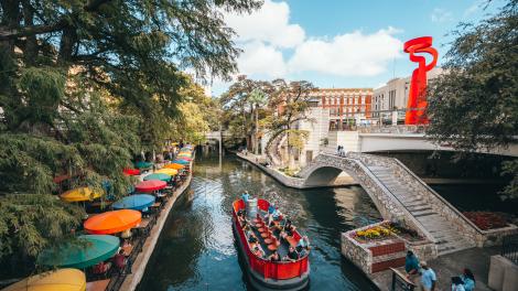 A beautiful day on the San Antonio River Walk in San Antonio, Texas A beautiful day on the San Antonio River Walk in San Antonio, Texas