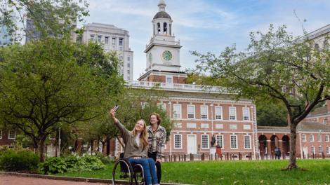 Snapping a selfie in front of Independence Hall in Philadelphia, Pennsylvania