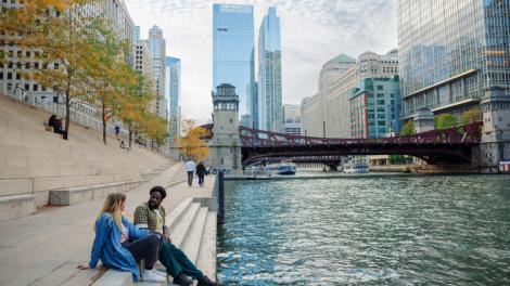 Relaxing along the River Walk in Chicago, Illinois