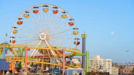 Colorful rides and carnival games along the Santa Monica Pier in California