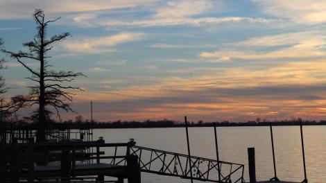 Sunset over the water in Clarksdale, Mississippi