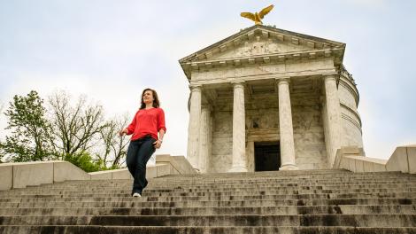 Walking the steps at the Illinois State Memorial in Vicksburg National Military Park, Mississippi Walking the steps at the Illinois State Memorial in Vicksburg National Military Park, Mississippi