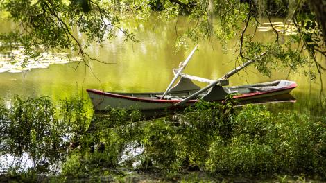 Boat by the Bayou Vermilion District in Lafayette, Louisiana Boat by the Bayou Vermilion District in Lafayette, Louisiana