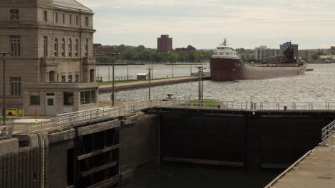 Great Lakes freighter in Sault Ste. Marie, Michigan Great Lakes freighter in Sault Ste. Marie, Michigan