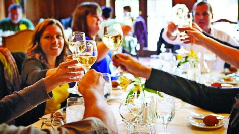 Toasting at The Immigrant restaurant in Kohler, Wisconsin Toasting at The Immigrant restaurant in Kohler, Wisconsin