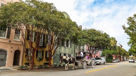 Horse carriage on Rainbow Row in Charleston, South Carolina