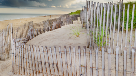 Along the Atlantic Ocean shoreline of the Hamptons, Long Island, New York