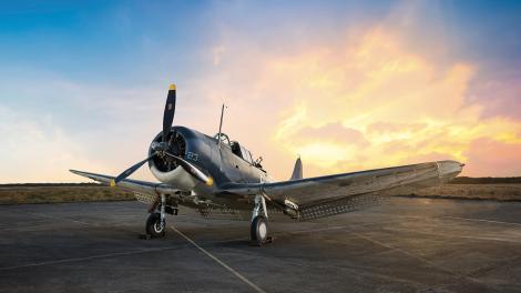 A Douglas SBD Dauntless Dive Bomber, which operated in the forefront of World War II in the Pacific, on display at Pacific Aviation Museum Pearl Harbor in Hawaii