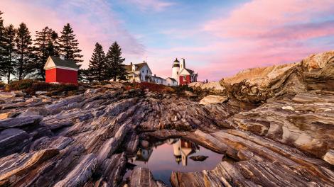 Pemaquid Lighthouse at Pemaquid Point in Bristol, Maine