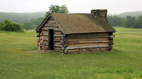 Exploring one of the many log cabins at Valley Forge National Military Park