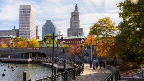 Walking along the Providence riverfront