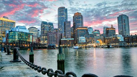 The harbor and skyline of Boston, Massachusetts