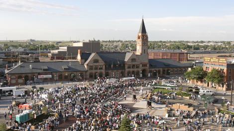 The Depot plaza during a pancake breakfast.