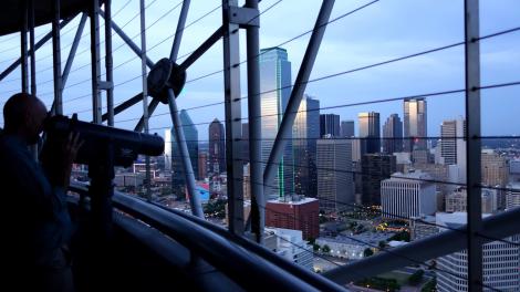 Sweeping views of the city skyline from the Reunion Tower GeO-Deck in Dallas, Texas Sweeping views of the city skyline from the Reunion Tower GeO-Deck in Dallas, Texas
