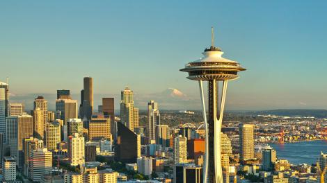 The Space Needle towering over Seattle, Washington The Space Needle towering over Seattle, Washington