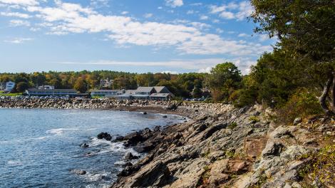 Picturesque rocky shore at Perkins Cove in Ogunquit, Maine