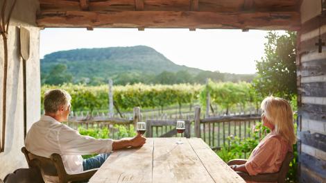 Sipping wine with a view of the vines at La Cruz de Comal Wines in Canyon Lake, Texas