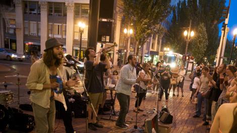 All the Apparatus performing on the street in Portland, Oregon
