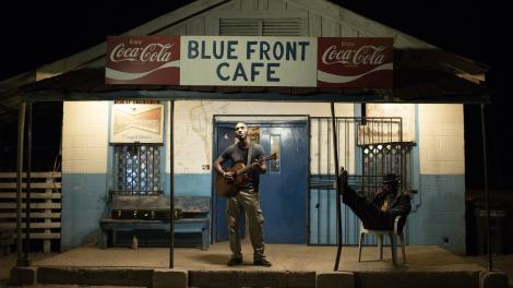 Cedric Burnside outside the Blue Front Cafe, a blues venue outside Jackson, Mississippi
