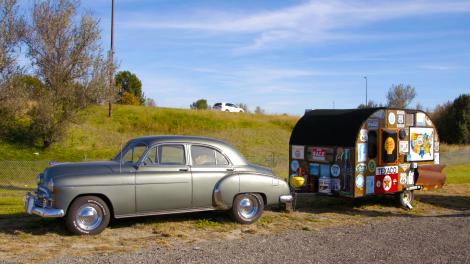 A classic car outside the Route 66 Motorheads bar in Springfield, Illinois