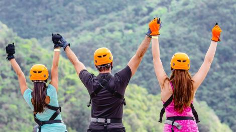 A celebratory moment overlooking the lush scenery at Toro Verde Adventure Park in Orocovis, Puerto Rico