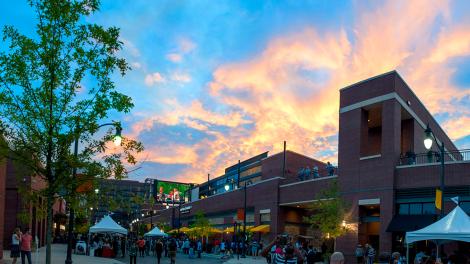 A beautiful sunset over the bustling Uptown district in Birmingham, Alabama