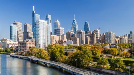 The Philadelphia skyline framed by the Schuylkill River