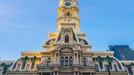 Looking up at Philadelphia City Hall in Pennsylvania