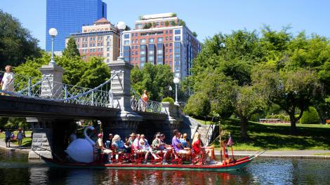 A swan boat in Boston Public Garden in Massachusetts