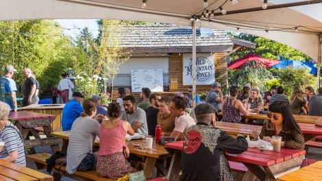 Dining at the Cartopia food cart pod in Portland, Oregon