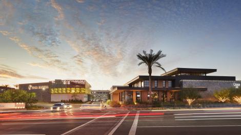 A desert sunset over Scottsdale Fashion Square in Arizona
