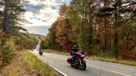On a motorcycle trip in Alabama during the fall