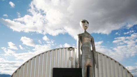 Alien statue at the entrance to the Alien Research Center in Hiko, Nevada