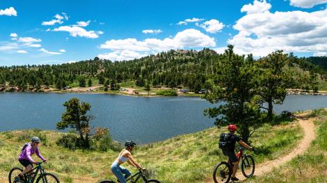 Mountain biking on a blue-sky day in Curt Gowdy State Park Mountain biking on a blue-sky day in Curt Gowdy State Park
