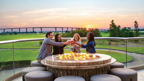 Enjoying drinks at sunset at a resort in Lake Charles, Louisiana Enjoying drinks at sunset at a resort in Lake Charles, Louisiana