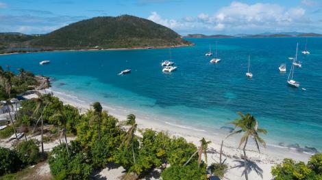 Sailboats anchored in Vessup Bay in St. Thomas in the U.S. Virgin Islands