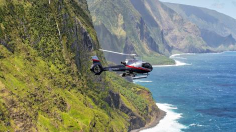 Flying over the Hawaiian island of Molokaʻi on a Maverick Helicopter Tour