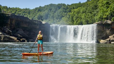 A stand-up paddle boarding tour alongside thundering Cumberland Falls A stand-up paddle boarding tour alongside thundering Cumberland Falls