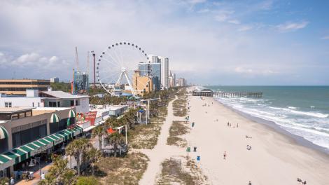 A beautiful day along the Oceanfront Boardwalk and Promenade in Myrtle Beach, South Carolina A beautiful day along the Oceanfront Boardwalk and Promenade in Myrtle Beach, South Carolina