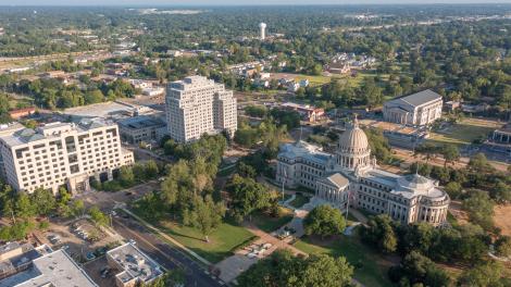Aerial view of the Mississippi State Capitol in Jackson, Mississippi