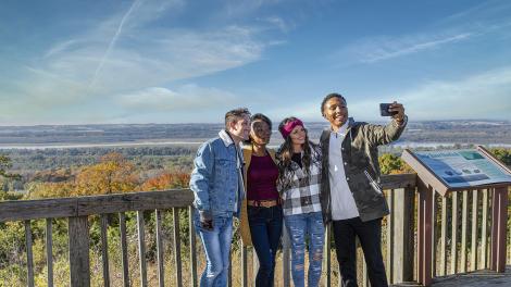 Posing for a selfie in front of the Illinois River in Pere Marquette State Park in Grafton, Illinois 