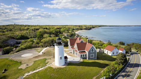 Aerial view of the Nobska Light in Falmouth, Massachusetts