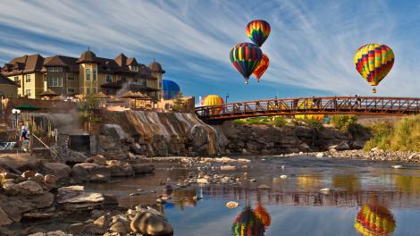 Colorful hot air balloons soar over Pagosa Springs, Colorado Colorful hot air balloons soar over Pagosa Springs, Colorado