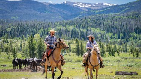 Horseback riding amid mountain scenery on a Colorado dude ranch Horseback riding amid mountain scenery on a Colorado dude ranch