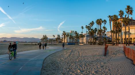 Cycling along the beachfront in Venice Beach, California