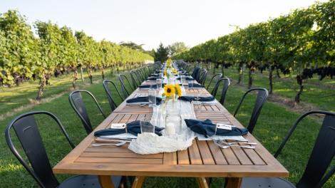 A table set for dinner at Auburn Road Vineyards in Pilesgrove, New Jersey