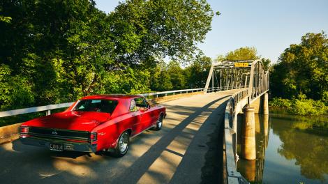 Cruising along Devils Elbow Bridge in Pulaski County, Missouri