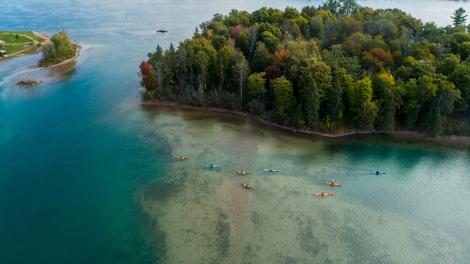 Kayakers exploring Rotary Island Park in Sault Ste. Marie, Michigan Kayakers exploring Rotary Island Park in Sault Ste. Marie, Michigan