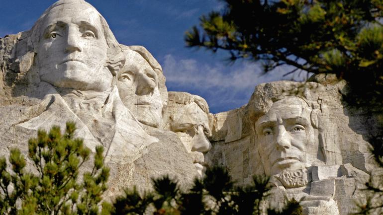 The faces of four former U.S. presidents carved into Mount Rushmore